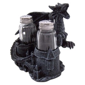 Gothic Dragon Castle Salt and Pepper Holder Set, Medieval Kitchen & Bar Decor, 5.75 Inches