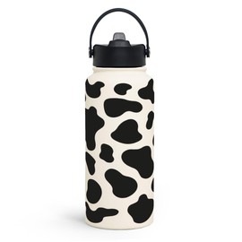 Cow Print Water Bottle 32oz Stainless Steel Vacuum Insulated with Lid, Cow Water Bottles for Gym Sports Travel Outdoor, Cow Gifts for Women Girls Birthday Christmas