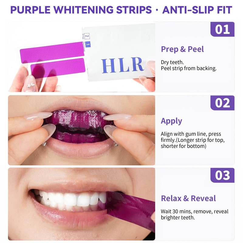 Purple Teeth Whitening Strips | Enamel Safe | Zero Residue