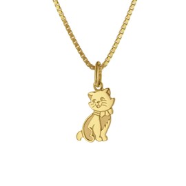 trendor 35919 Cat Pendant Gold 333 (8 Carat) + Gold-Plated Silver Chain Loving Necklace for Women, Magical Gift Idea for Fashionable Women, Silver Gold