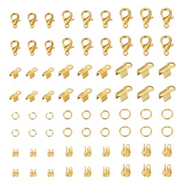 Pandahall 990Pcs Jewelry Making Accessories Set Golden Lobster Claw Clasps Jump Rings Folding Crimp Ends Knot Covers Cord Ends for Bracelet Necklace DIY Jewelry Making Supplies