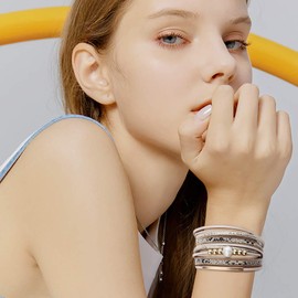 Gleamart Leather Cuff Bangle Boho Magnetic Buckle Pearl Bead Multilayer Wrap Bracelet for Women Khaki