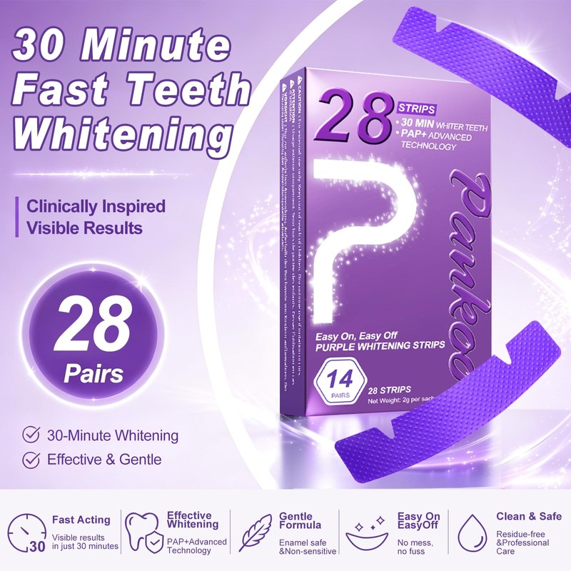 Teeth Whitening Strips Purple 28 Strips - Gentle & Effective