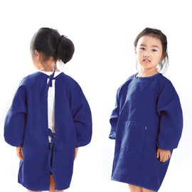 Children's Painting Apron, Children's Painting Apron, School, Boys Pocket Apron Long Sleeves for Painting, Cooking, Baking, Laboratory Clothing Protection, Blue, 2-6 Years