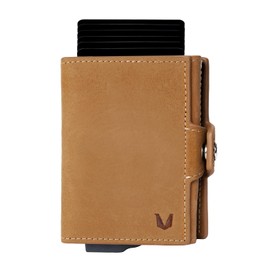 MAGATI MITA Slim Wallet Credit Card Holder with Coin Compartment, Note Compartment, Leather Wallet, Aluminium with RFID Protection, up to 12 Cards, Vintage brown cowhide leather, Without finding
