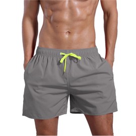 QRANSS Light Gray Mens 5 inch Inseam Quick Dry Swim Trunks Swim Pants Swimsuits Beach Shorts (Medium)