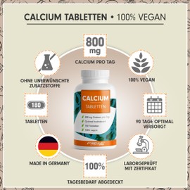 Calcium Tablets 360x – Optimal High Dose with 800 mg Calcium per Day – Preservation of Normal Bones & Teeth – Laboratory Tested with Certificate – No Unwanted Additives – 100% Vegan – Supply for 180