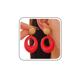 Xmsrn Vintage Large Acrylic Oval Drop Earrings Boho Red Resin Hoop Earrings Round Ball Stud Earrings Statement Acrylic Earrings For Women, Zinc, No Gemstone