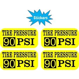 StickerTalk Yellow 90 PSI Tire Pressure Vinyl Sticker Sheet, 1 Sheet of 4 Stickers, 2 inches by 1 inch Each