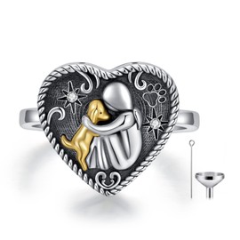 Sterling Silver Dog Urn Ring for Ashes, Dog Memorial Keepsake Cremation Jewelry Gifts for Dog Lovers Women