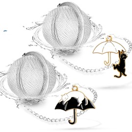 Paquete de 2 infusores de té con lindo dije de gato, colador de té de hojas sueltas de acero inoxidable premium, infusor de té, bola de té, infusores de té para té suelto