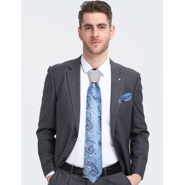 DiBanGu Juego de 4 corbatas para hombres de boda, jacquard tejidas, corbata de seda y bolsillo cuadrado, accesorios de corbata para hombres, Azul-cielo, Talla única