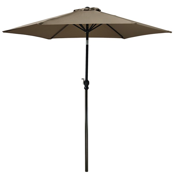 Elevon 9' Outdoor Patio Umbrella, Market Striped Umbrella with Push Button Tilt and Crank, Beige