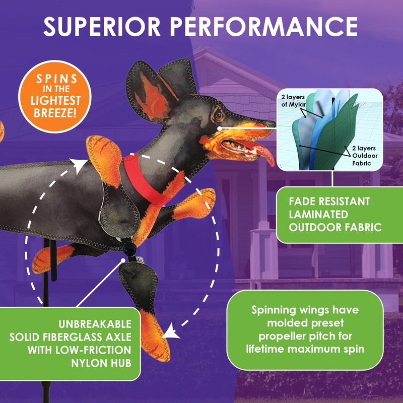 Whirligig Spinner Black & Tan Dachshund 20" – Adorable Dog-Themed