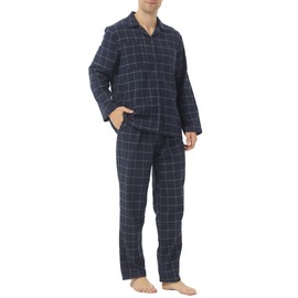LNFINTDO Mens Flannel Pyjamas Set Cotton Checked Lounge Wear with Pocket Long Sleeve Top and Bottoms 2 Piece Soft Nightwear Winter Warm Pjs Navy