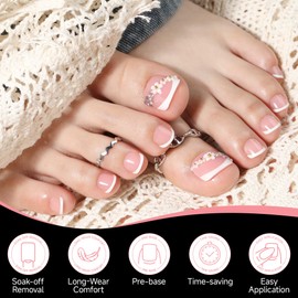 UNA GELLA French Press On Toe Nails Short 330Pcs Peach Pink X-Soft Gel Toe Nail Tips 15 Sizes Square Round Pre-etched Toenail Tips Soak Off Fake Acrylic Press On Toenails for Women Nail Extensions Art