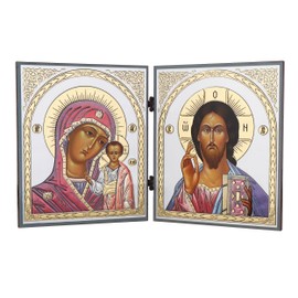 NKlaus - GM of Kazan & Jesus Christ - Icon Diptych Christian Travel Altar Wood 15908