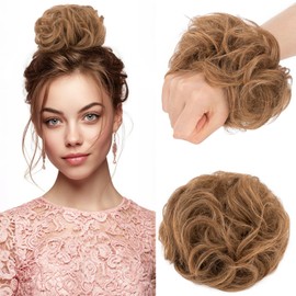 Elailite Human Hair Bun Scrunchie Messy Hair Piece Real Hair Covered Donuts Updo Chignon For Women - #6R Light Brown