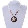 Avalaya Brown/Cream Coconut Shell Round Pendant with White Glass Bead