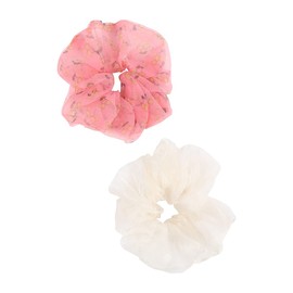 Coletero para coleteros – Cinta de tela para bufanda, lazo, flor, leopardo de gasa, anillo de perlas elástico para el pelo (2 coleteros, 2 conjuntos, 2 conjuntos, color rosa cereza, blanco 1)