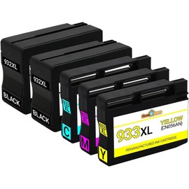 Houseoftoners Remanufactured for HP 932XL and 933XL Ink Cartridge High Yield Replacment for HP 932XL & 933XL Officejet 6100 6600 6700 6100e 7610 7612-5 Pack (Multicolor)