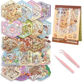 Sensogle DIY 3D Sticker Scene for Kids, 20 Sets Collection Book Scene Make Your Own Home, Supermarket, Music Bar, Cute 3D Cartoon Scene Stickers for Relief Stress Pass The Time - B