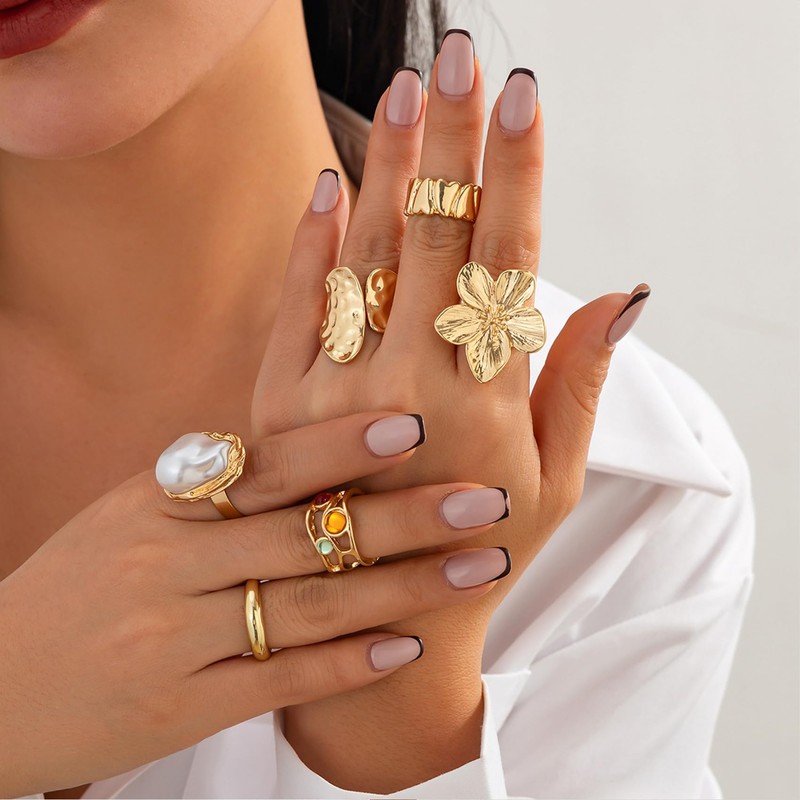 Chunky Gold Stackable Rings for Women Non Tarnish Adjustable Stacking