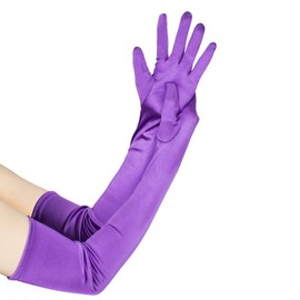 JISEN Women 20s Satin gloves Formal Bridal Banquet Party Wedding Opera Colorful Mitten 22 Inch Purple