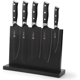 Wakoli Knife Block Sets, 5-Piece Chef Knife Set with Block - Professional Kitchen Knife Set with Magnetic Knife Block, 5Cr15MoV Stainless Steel Kitchen Knife Block Set with G10 Handles (Titanium Noir)