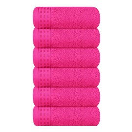 GLAMBURG Ultra Soft Cotton 6 -Piece Hand Towel Set 16x24 Inch, Ideal for use in Bathroom, Kitchen, Gym, Spa & General Cleaning, Compact & Lightweight Multi Purpose Hand Towels - Hot Pink