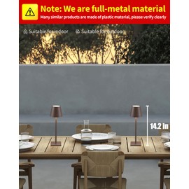 KDG 2 Pack Cordless Table Lamp,Portable LED Desk Lamp, 4000mAh Battery Operated, 3 Color Stepless Dimming Up, for Restaurant/Bedroom/Bars/Outdoor Party/Camping/Coffee Shop Night Light(Brown)