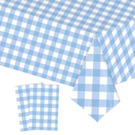 2pcs Blue White Checkered Table Cloth Party,137*274cm Plastic Table Cloth Wipe Clean,Gingham Pvc TableCloths Rectangular Waterproof Plaid Table Cover for Birthday Picnic Racing Car Party TableCloth