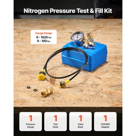 VEVOR Hydraulic Nitrogen Accumulator Charging Kit, 0-1420 PSI Nitrogen Fill Kit, Pressure Test System with 1 Pressure Gauge, 1 Gas Hose, 1 Valve Body and 1 CGA580 Adapter for Construction Machinery
