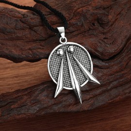 LUTAKU The Awen Three Rays of Light Pendant Necklace for Men Celtic Symbol of the Druids Welsh Charm Leather Chain Druid Celtic Symbol Amulet Jewelry