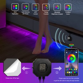 Motion Sensor Under Bed Lights,9.84FT Motion Sensor Strip Lights with APP Control, Led Lights for Bed with 4 Timing Off Modes,5V Plug-in Motion Activated LED Light Strip for Stairs,Cabinet,Bedroom