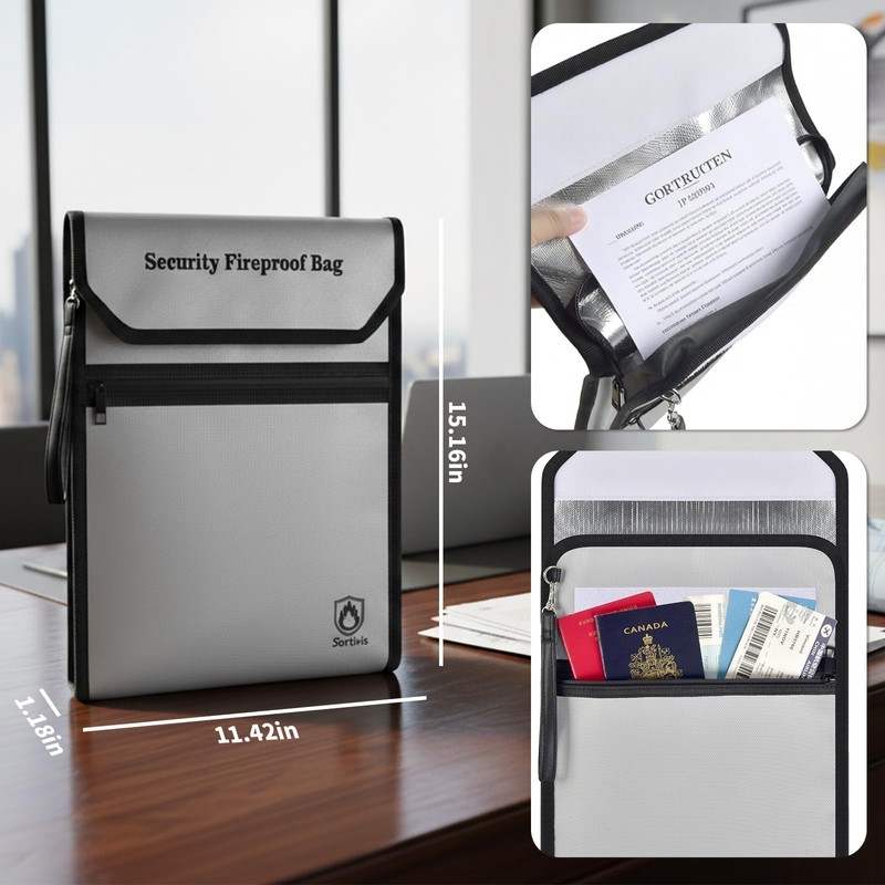 Sortivis Fireproof Document Bag for Important Documents, File Organizer