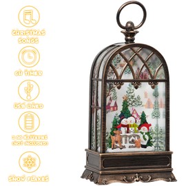 Snow Globe Christmas with Snowman Elk, Lighted Christmas Snow Globes with Timer, Swirling Musical Glittering Snow Globes Lantern for Christmas Decoration(Snowman Elk Squirrel)