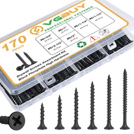 VGBUY 170pcs Drywall Screws Assortment Kit, Black Wood Screws, Sheetrock Screws Set, Coarse Thread, Phillips Head Drive, 6 Sizes Wood Screws Assortment Kit (2-1/2",2",1-1/2",1-1/4",1",3/4")