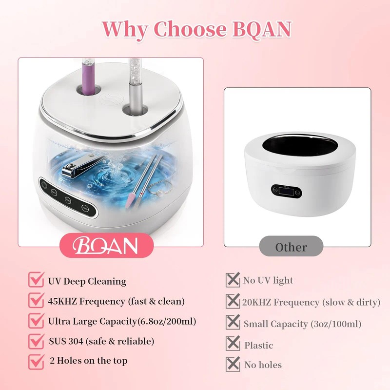 BQAN Rechargeable Nail Tool Cleaner, 3 Timers Mode Jewelry Cleaner,