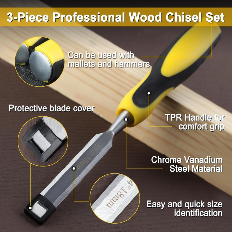 SPEEDWOX Wood Chisel Set, 3 Piece Set, 0.5 inch (12