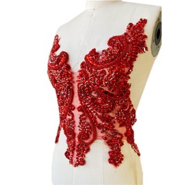 Handmade Rhinestones Lace Bodice Applique Sew on Beads Sequins Trimming Patches for Dress Clothing Accessories