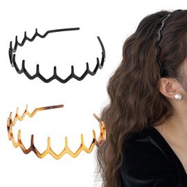 Tooth Headbands, 2Pcs Wavy Headband Plastic Headband Non Slip Hairbands Boys Hair Band Women's Fashion Headbands Tooth Hair Comb Head Band Ladies Head Bands for Women Man