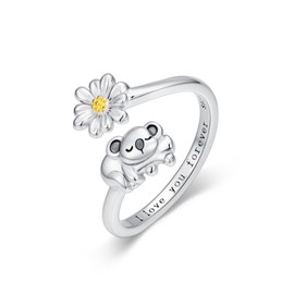Cargari Koala Open Ring 925 Sterling Silver Koala Adjustable Ring Cute Animal Jewelry Gifts for Women