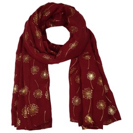 World of Shawls New Ladies Womens Glitter Sparkle Print Scarf Scarves (Dandelion - Maroon)