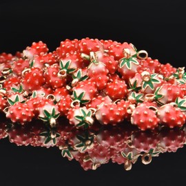 VIDRIO Pack of 80 3D Strawberry Enamel Charms Colored Pendants Hawaii Style Accessories for Necklace Bracelet Jewelry Making DIY Crafting