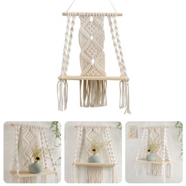 Tuzsocr Boho Macrame Wall Hanging Shelf,boho Room Decor Floating Shelf,Wall Hanging Holder Hanging Bohemian Shelf Tapestry,Macrame Handmade Cotton Rope Shelf Plant Holder,for Home Wall Decor