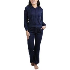 ToBeInStyle - chamarra y pantalones deportivos de rizo francés con capucha para mujer, Azul marino clásico, S