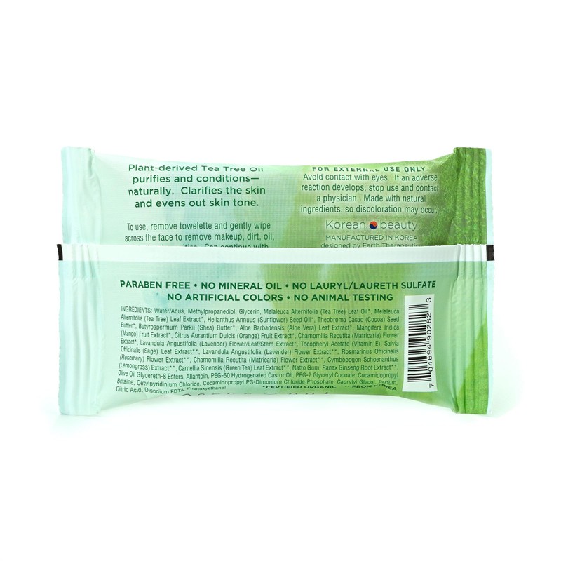Earth Therapeutics Tea Tree Makeup Remover Wipes - Travel Size