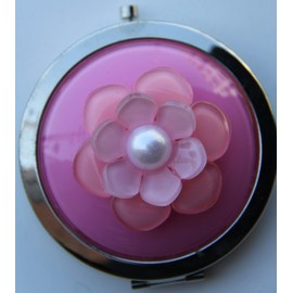 Purse Handbag Double Compact Cosmetic Mirror - 3D (S) PINK Flower