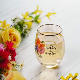 Pavilion Gift Company Mother Like Daughter Daughter-18 Oz Stemless Floral Wine Glass, 18 oz